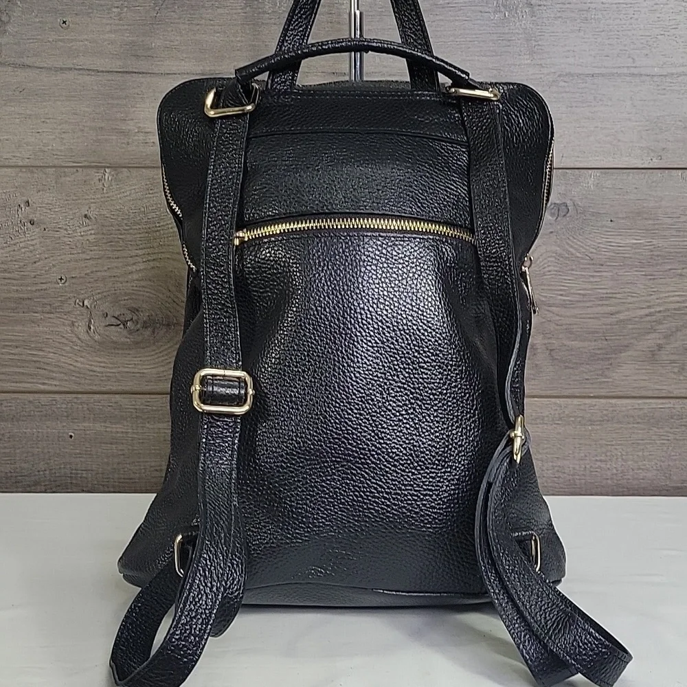 Unicai Firenze Black Pebble Leather Backpack Bag